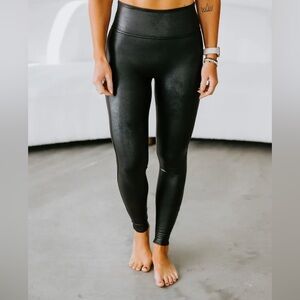Spanx Leggings Womens Small Black Faux Leather Stretch Moto High Waist Pull On